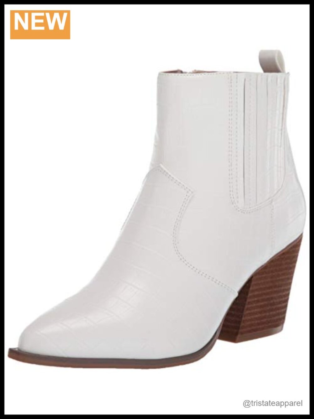 Pointed Toe Western Ankle Boot Pull-On Block Heel Denim